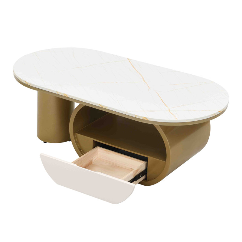 47.24'' Oval Coffee Table, White/Golden