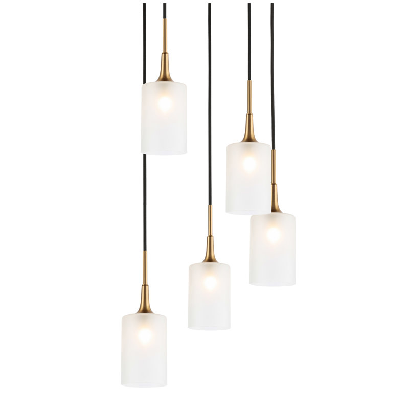Luminaire suspendu cylindrique à 5 lumières Shults, Laiton, Halogène