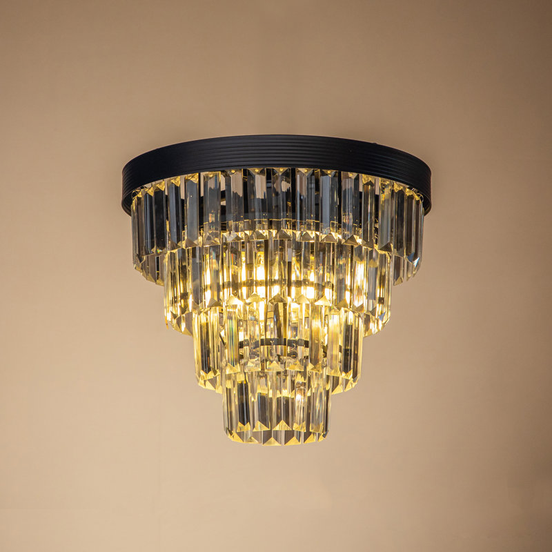 Anaruth Mid-Century Modern Crystal Flush Mount Ceiling Light for Bedroom, Matte Black