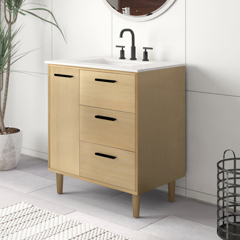 Baldwin 30'' Single Bathroom Vanity with Engineered Marble Top, Maple