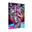 Boule disco à la mode, femme, robe argentée, lumières de fête, plancher coloré-618640278