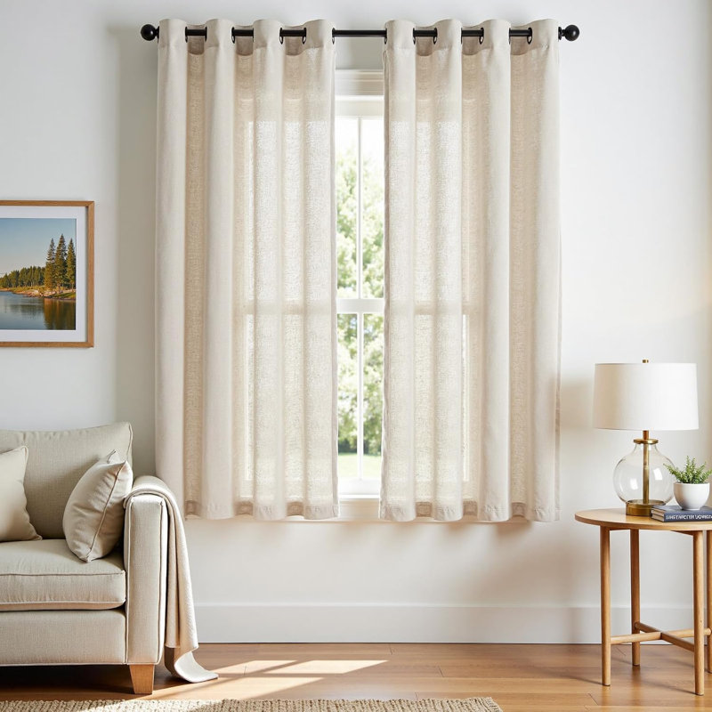 Ieda Linen Blend Semi-Sheer Curtain Pair, 50" W x 72" L