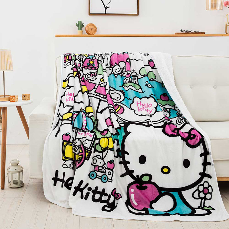 Sanrio Hello Kitty My Cute World Silk Touch Sherpa Throw Blanket Twin Size, Adorable Character Throw, Soft Plush Blanket, 60x80 Inches