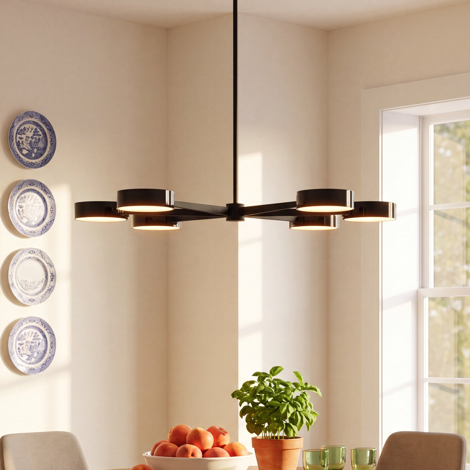 Sandiso 6 - Light Dimmable Sputnik Chandelier, Carbide Black/Black Chrome