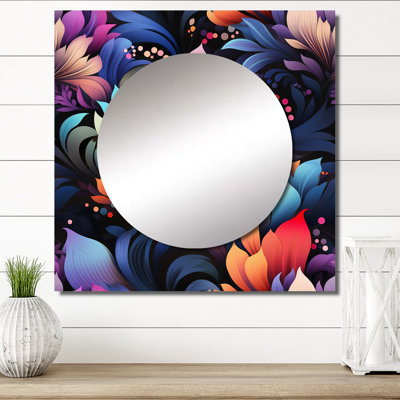 Multicolore futuriste damassé Nexus - grand miroir carré floral pour décoration murale