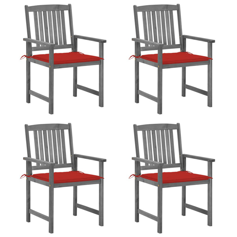 Chaise de patio en acacia avec coussin, gris, Rouge