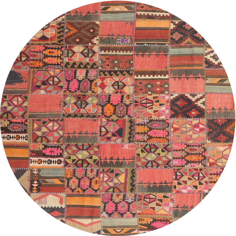 Tapis contemporain orange / rouge / noir, Rond 4 pi