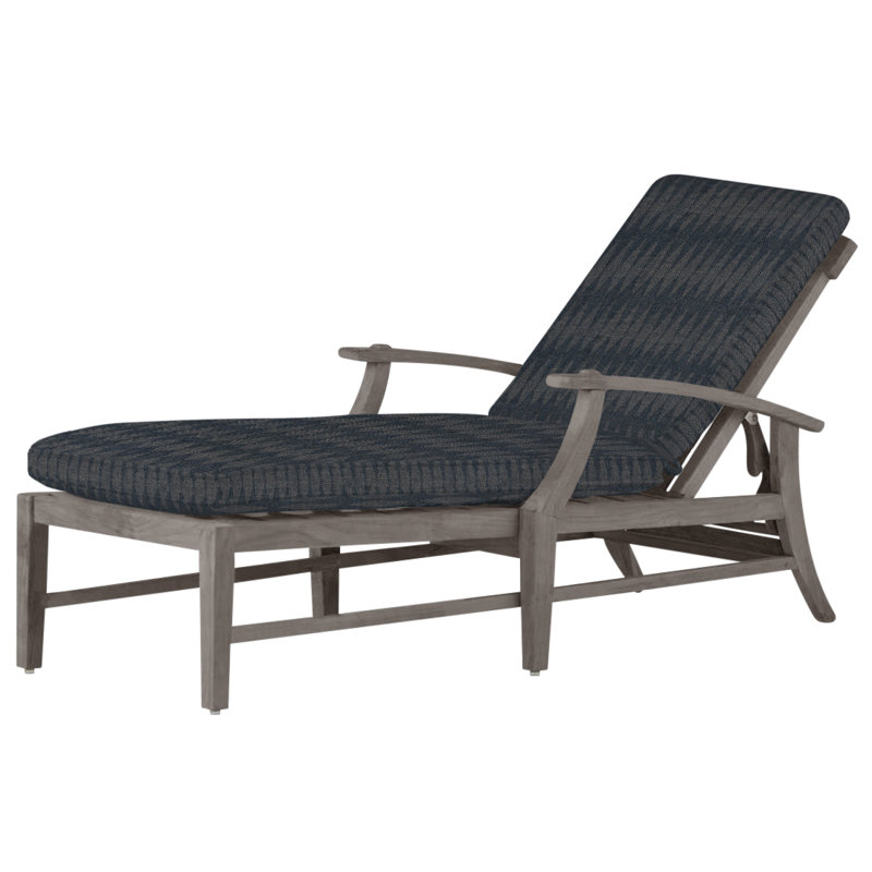 Croquet 66.5" Long Reclining Single Chaise with Cushions, Welt, Verona Silver, Oyster Teak