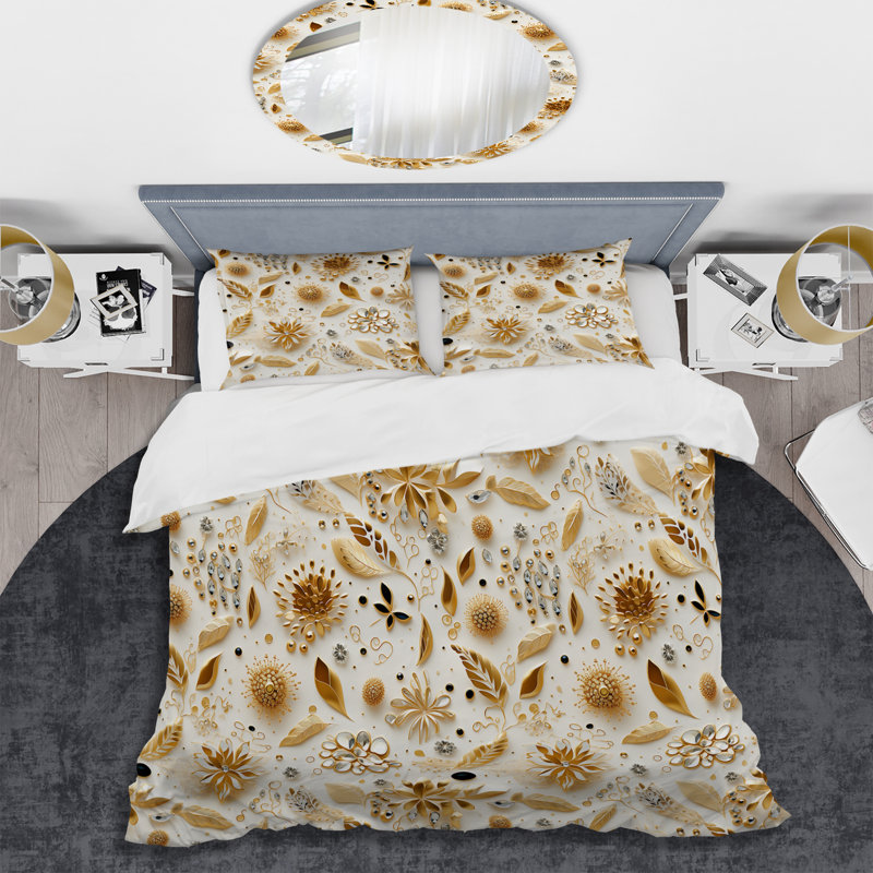 Ensemble de housse de couette en marbre blanc et doré Glam, Housse de couette pour très grand lit et 2 très
