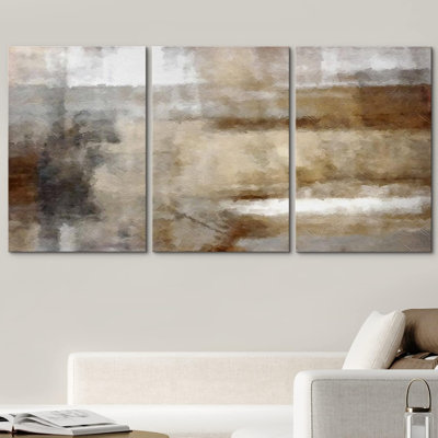 Grunge Abstract Paint Stroke Effect " Pastel Watercolor Brown Dark Color Blocks " 3 Piece Art Graphic Art Print