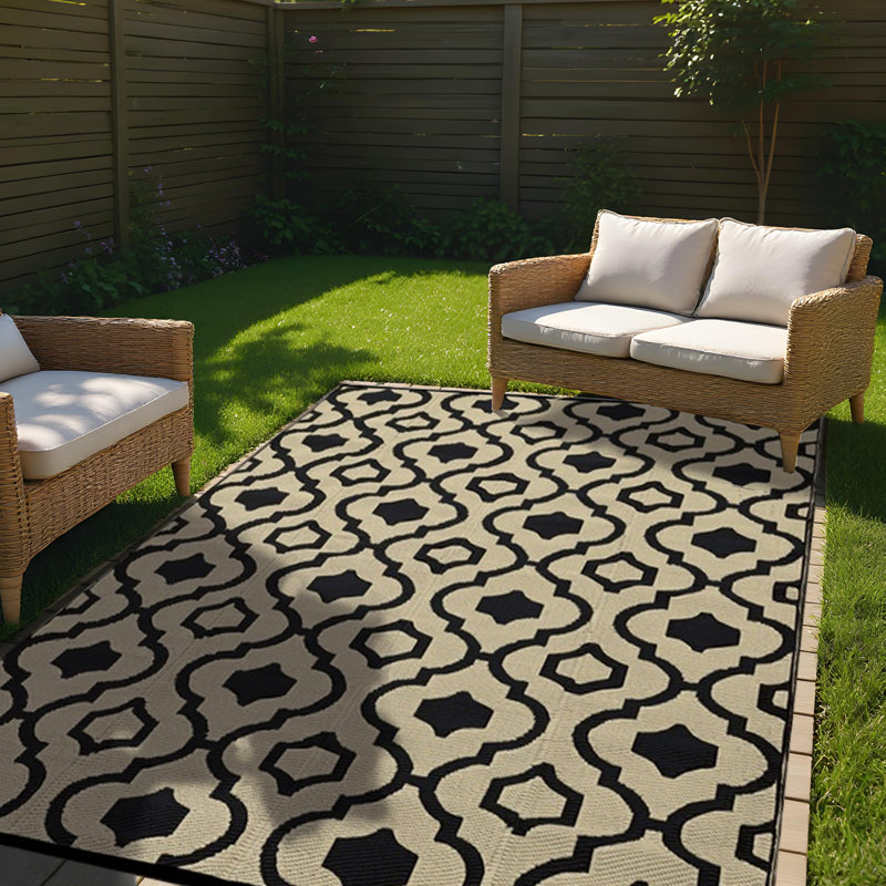 Outdoor Rug 6x9 ft Waterproof Reversible Outside Carpet Durable Plastic Straw Rug for Camping Picnic Balcony Backyard Porch Black Brown