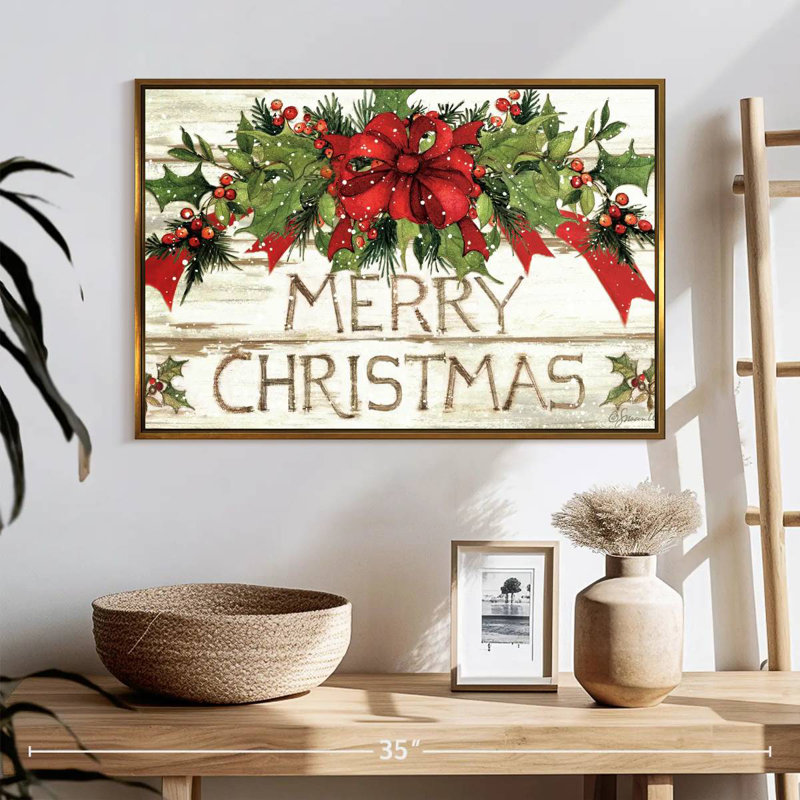 Evergreen Christmas I, 25 po x 17 po, Cadre flottant doré