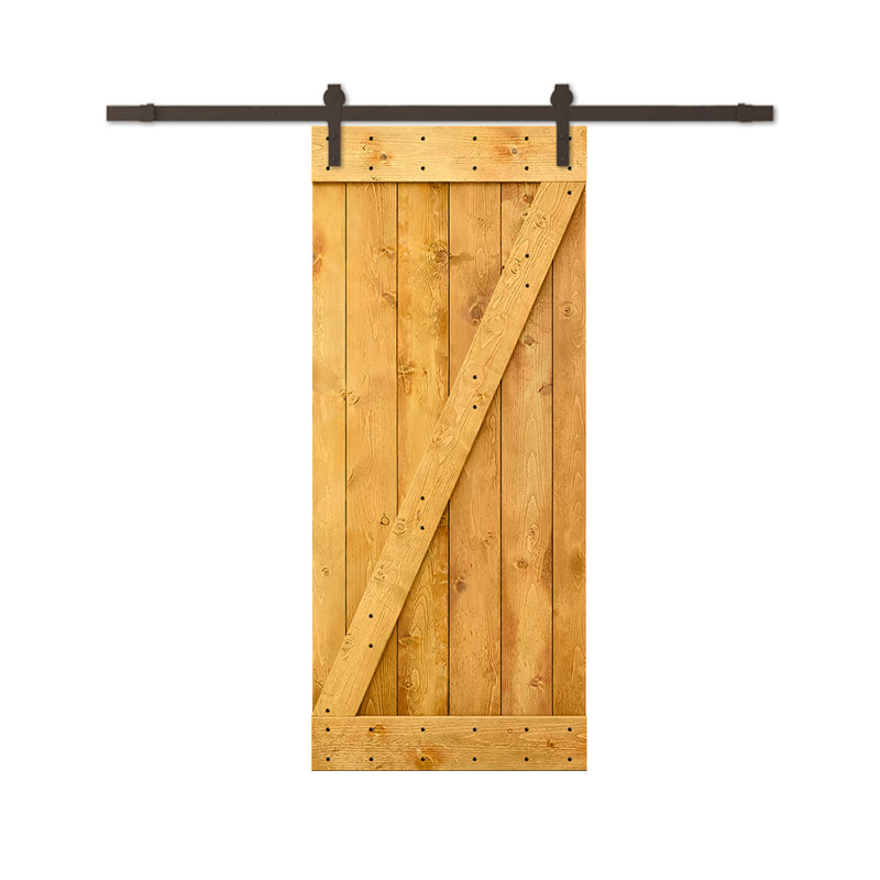Gray Stained Knotty Pine Solid Wood Barn Door with Matte Black Hardware