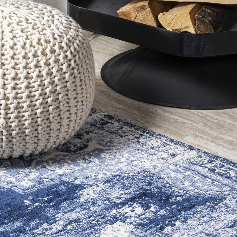 Pruden Ornate Medallion Modern Navy/Ivory Rug, Rectangle 3' x 5'