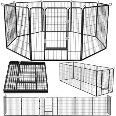 APERIL 31.7'' H 16 Panel Metal Exercise Pen With Pet Door & Reviews