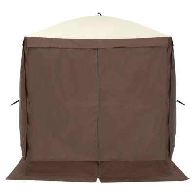 Tente escamotable brune de 6 pi x 6 pi avec panneaux d'intimité amovibles et filet en filet pour le camping et les rassemblements en plein air