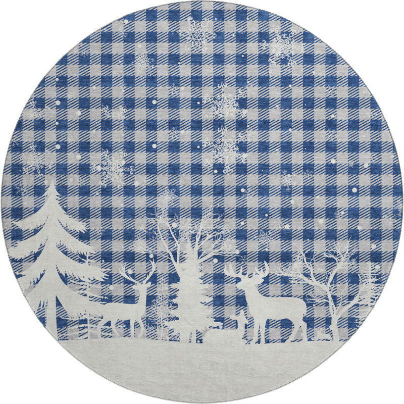 Premium Machine Washable Castillon AMF1824 Winter Forest Holiday Rug, Round 8'