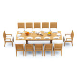 6 Seats 7 Pcs Grade-A Teak Wood Dining Set: 94" Double Extension Mas Rectangle Trestle Leg Table And 6 Atnas Chairs (2 Arm & 4 Armless Chairs) #11AT2102