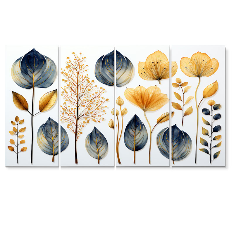 "Collage Dried Autumn Botanicals" - feuilles, décoration murale 4 pièces, H 28 po x l 48 po