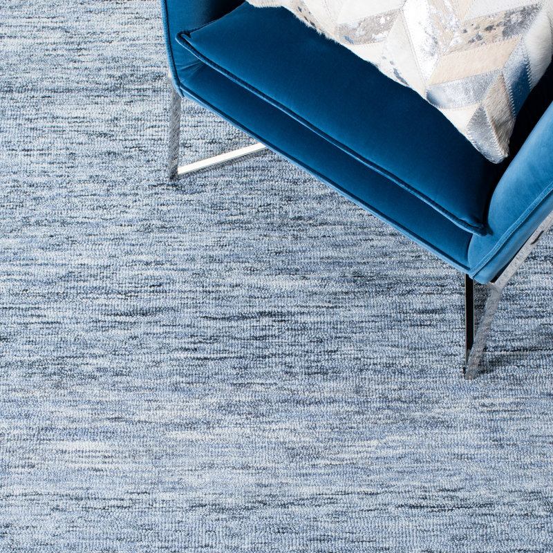 Tapis bleu en laine / coton touffeté à la main Amburgey Metro, Rectangle 6 pi x 9 pi