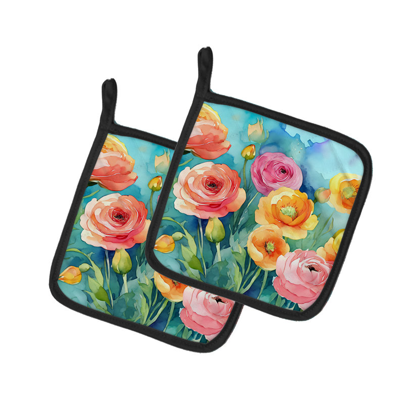 Renoncule dans une paire d'aquarelles porte-casseroles