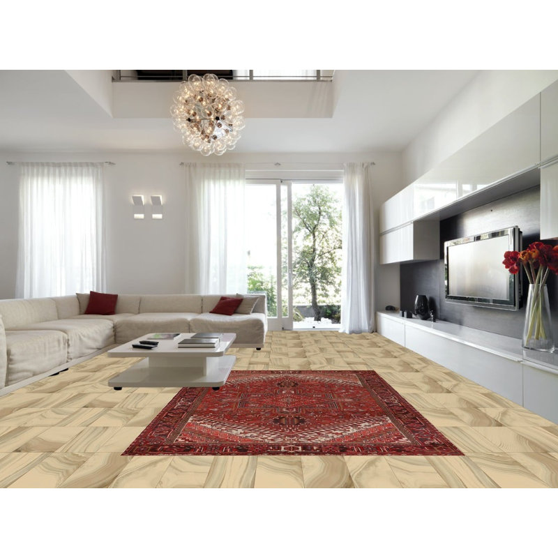 Tapis rouge à motif géométrique traditionnel 8 x 11