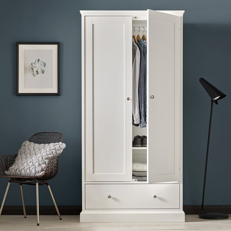 Carolina 2 Door Solid + Manufactured Wood Wardrobe, White