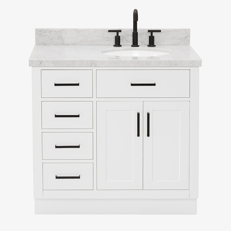 ARIEL HEPBURN 37 IN RIGHT OFFSET RECTANGULAR SINK VANITY 1,5 IN, Right, Oval, White