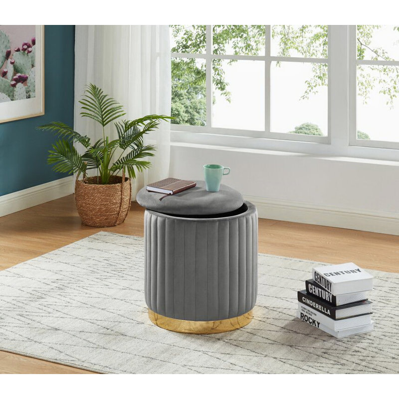 Velvet Ottoman, Gray Velvet