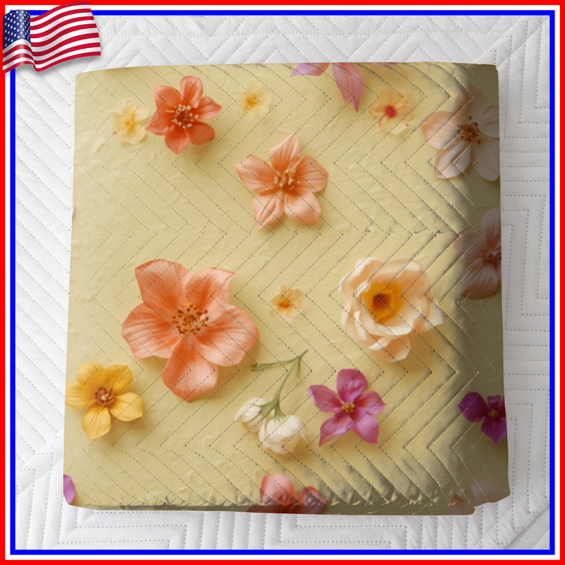 Colourful Floral Arrangement Quilted Bedspread All Sizes, Twin