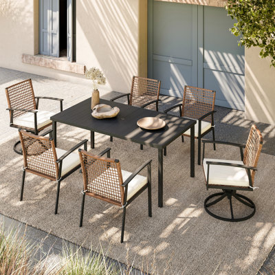 6-Person PE Wicker Patio Dining Set with Swivel Chairs 