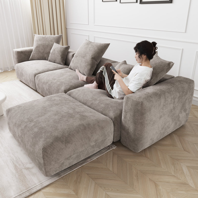 Nikodemos 4-Person Corduroy L-Shaped Sectional , Light Brown Corduroy