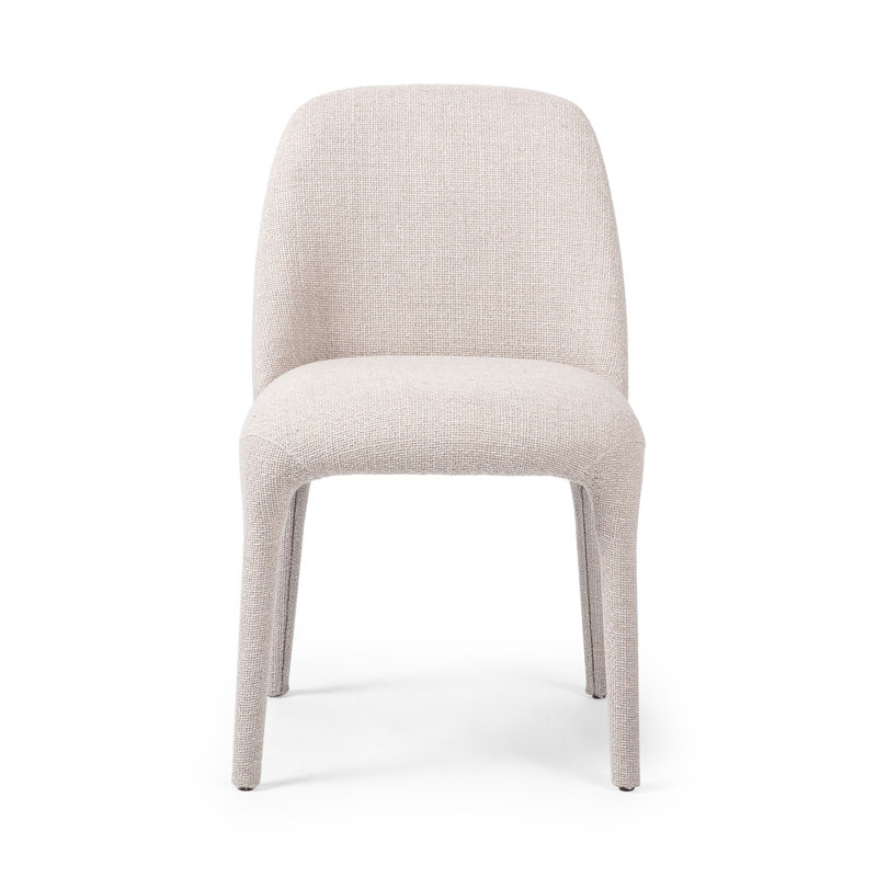 Off-White Upholstered Full Back Side Chair with Camel Legs