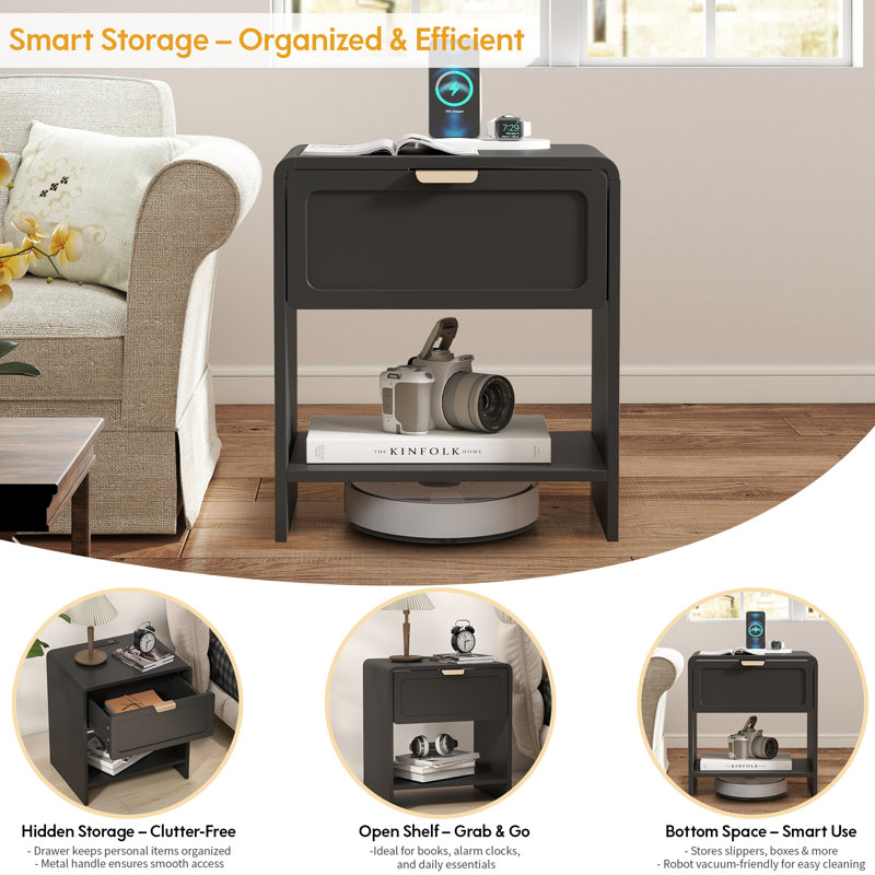 Table de bout avec station de charge, Noir