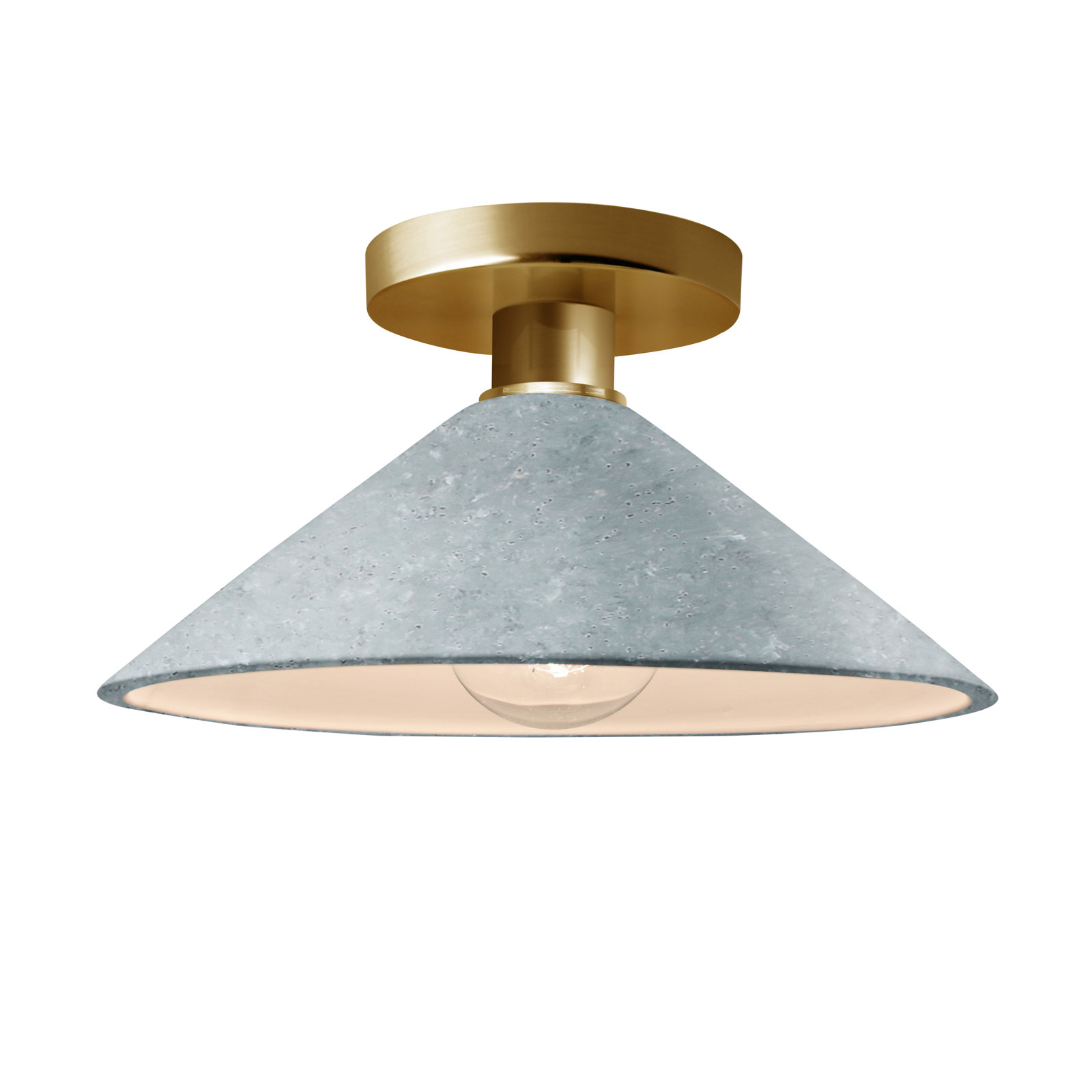 Single Light Ceramic Semi Flush Mount, Concrete, Polished Brass, Incandescent (Not Included)