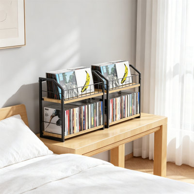 Ensemble de 2 présentoirs porte-CD à 2 niveaux, pouvant contenir 60 CD chacun, jaune