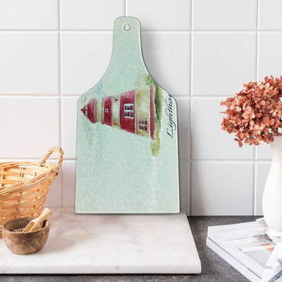 Ambesonne Lighthouse Tempered Glass Cutting Board Pastel Watercolors Multicolor