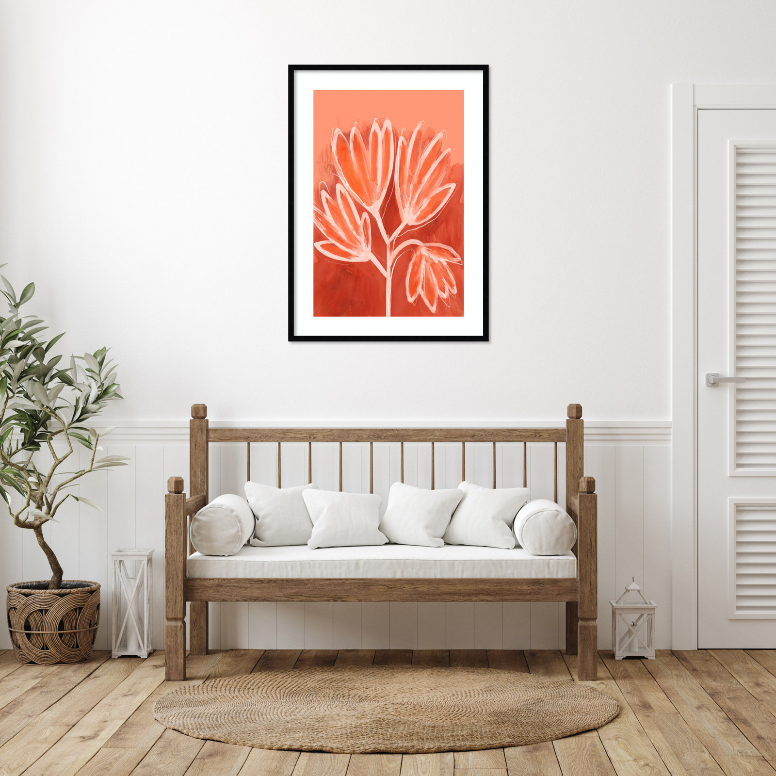 Peachy Flowers by Treechild Wood Framed Wall Art Print, Black, 41" H x 30" W