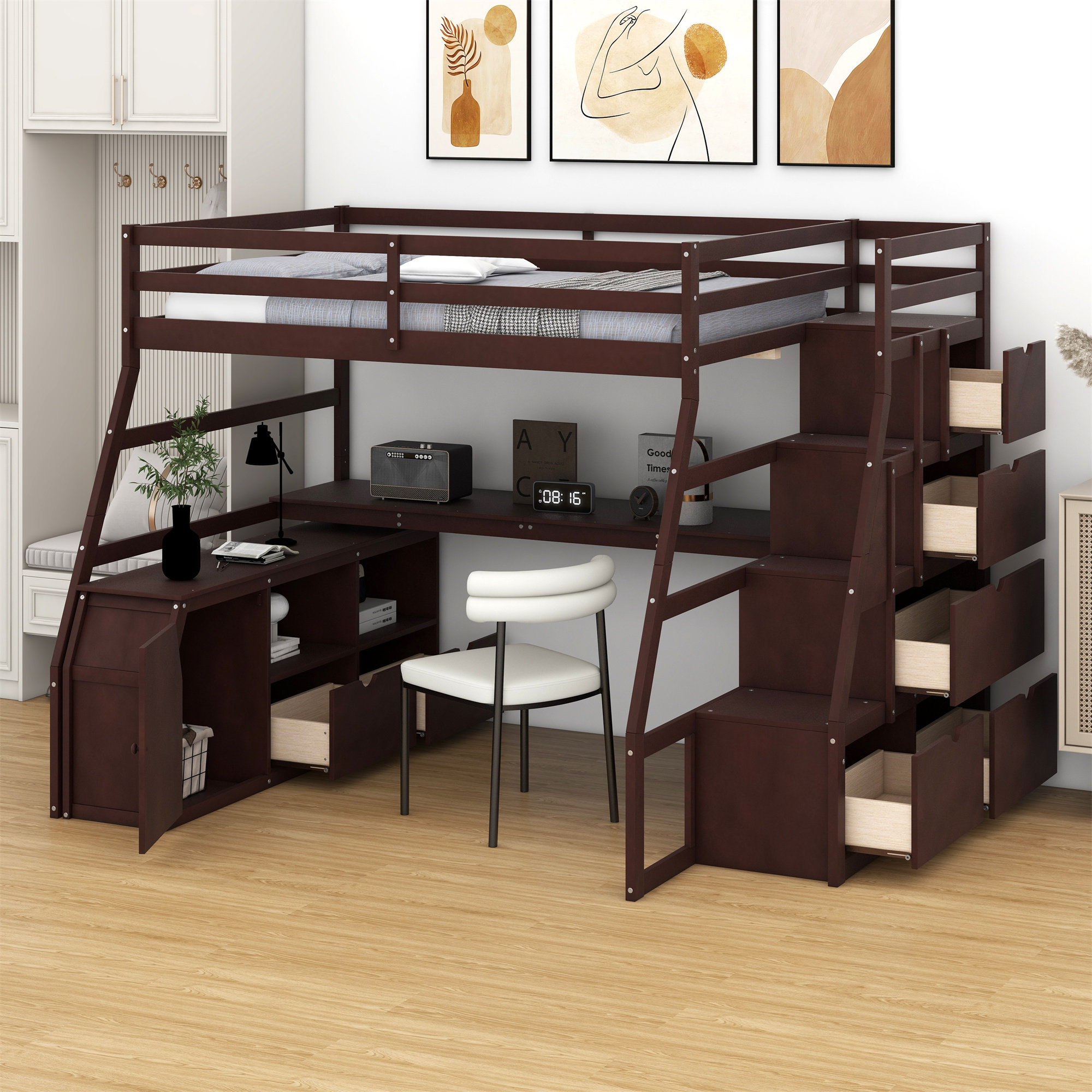 Harriet Bee Loft Bed With 7 Drawers 2 Shelves And Desk - Wayfair Canada