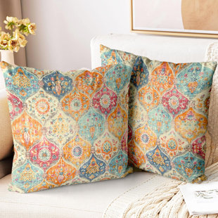 Boho Carpet Printing Pattern Throw Pillow Covers 18X18 Set Of 2 Cream Soft Pillowcases Bohemian Decorative Sofa Living Room Bed Square Case Cushion Cover