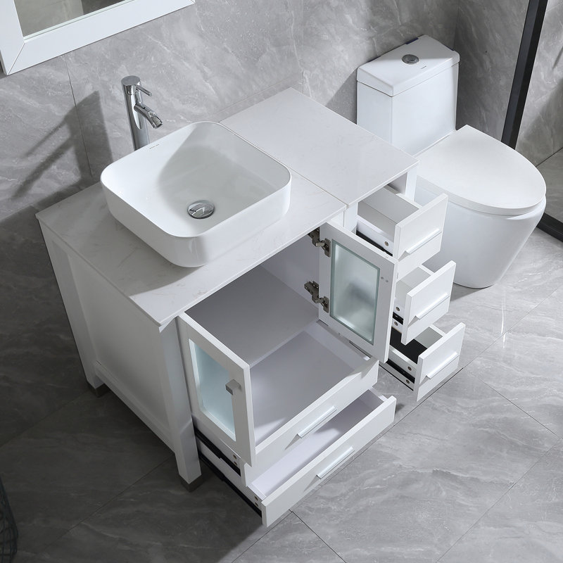 Diem 36.6'' Single Bathroom Vanity Set with Mirror, White