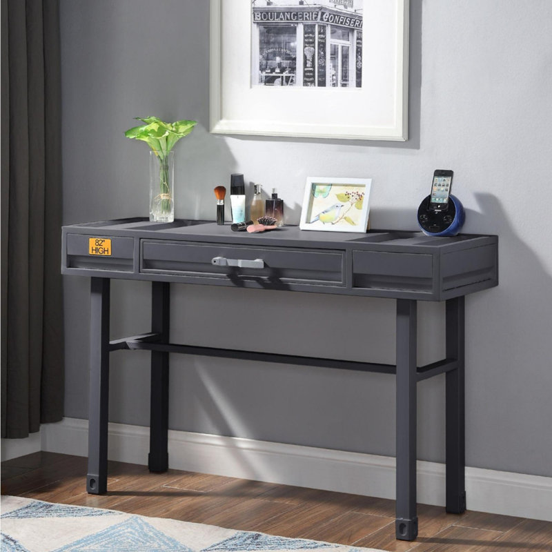 Metal Vanity Desk with One Drawer, Gunmetal