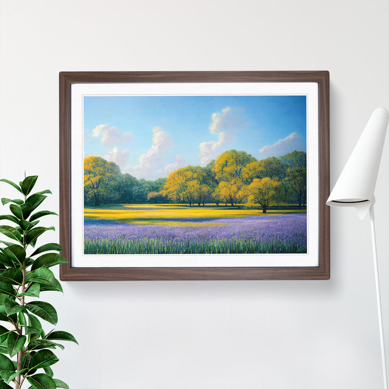 Alluring Bluebell Field - Single Picture Frame Painting, 46cm H x 64cm W x 2cm D, Walnut