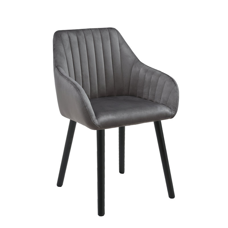 49.5cm H Upholstered Dining Chairs With Wooden Legs, 2, Dark Grey Velvet/Black