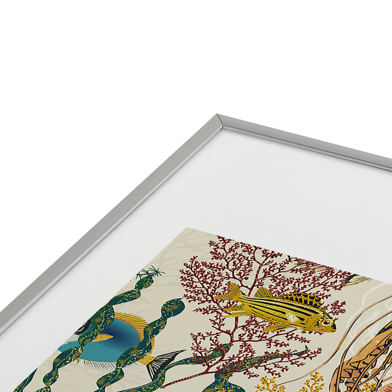 «DESIGN Dannick Coral Reef Deep Silence», reproduction d'art encadrée, H 19 po x l 13 po, Argent
