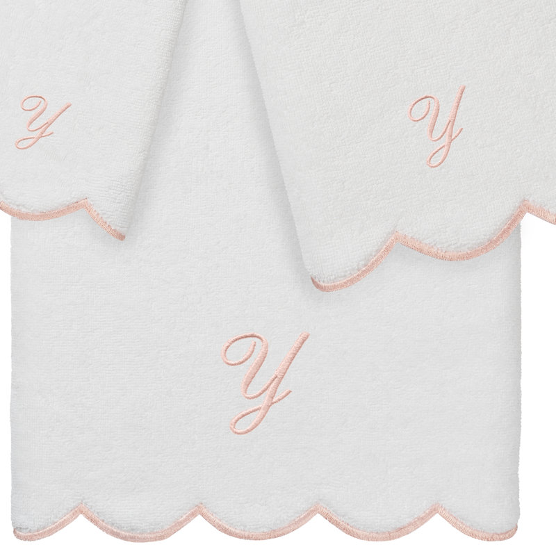  Ensemble de serviettes personnalisées 100% coton ADORNIA, Y, Blanc / Rose, Ensemble 3 serviettes de bain