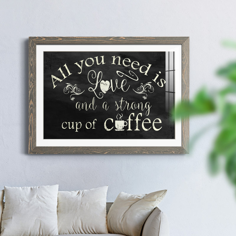 Café fort - art textuel avec cadre photo, H 31,5 po x l 23,5 po x P 1,5 po, Encadré gris