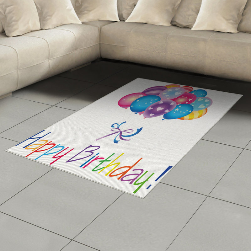 Birthday High Density Long Fiber Poly Threads Decorative Area Rug Carpet, Rectangle 4' x 5'8"