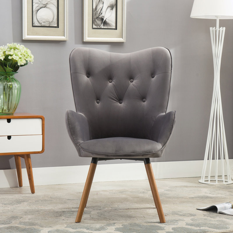 Fauteuil d'appoint contemporain à dossier capitonné en velours, Gray