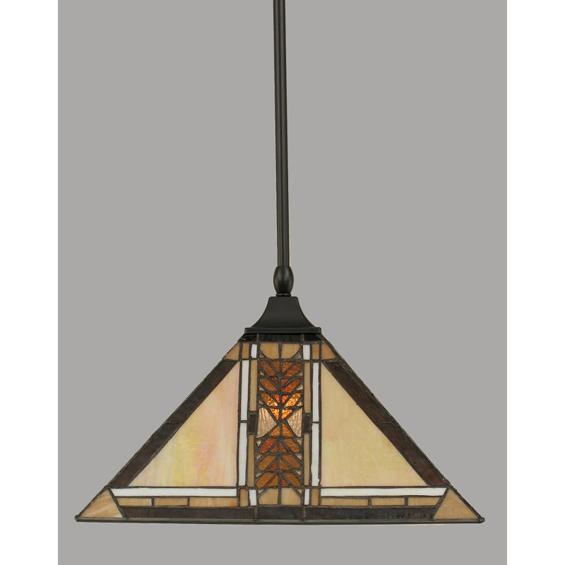 Stem Hung Pendant Square Fitter With 14" Santa Cruz Art Glass, Matte Black